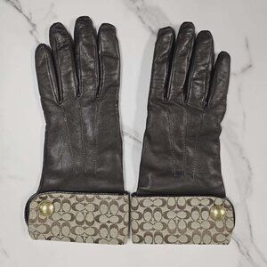 Coach Brown All Leather Cashmere Lined Gloves